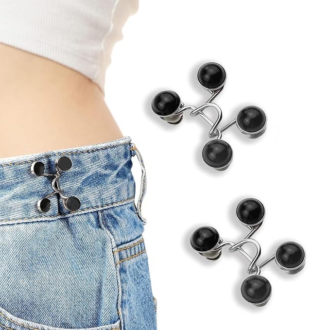 Claudelle 2 Sets Of Adjustable Waist Buckle for Pants Instant Jeans Button Pins Pant Waist Tightener Adjuster Detachable Pin Buttons for Loose Jeans Skirts