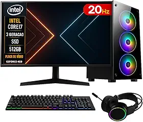 PC GAMER COMPLETO INTEL CORE I7 16GB RAM PLACA DE VIDEO GEFORCE 4GB SSD 512GB FONTE 500W - MONITOR 20'' 75HZ - KIT GAMER TECLADO/MOUSE/HEADSET/MOUSEPAD