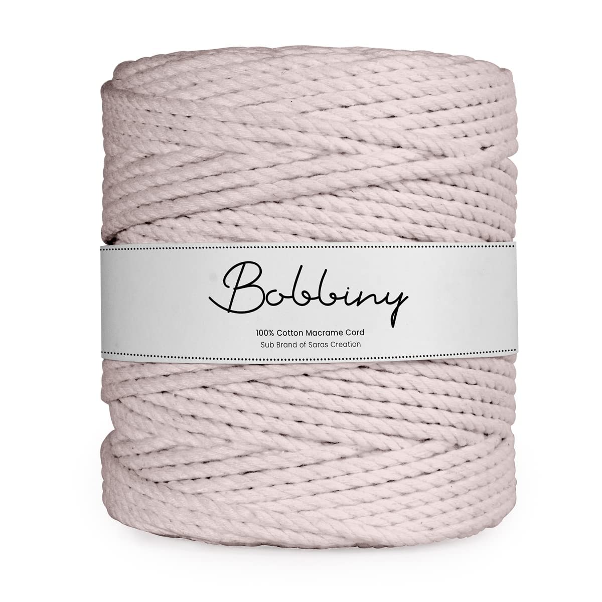 BOBBINY 3 Ply Twisted Macrame Cotton Cord Dori (Roll Packaging) Thread For Macrame DIY And Other Projects | Powder Pink | 4Mm, 50 Meter, 1 Count