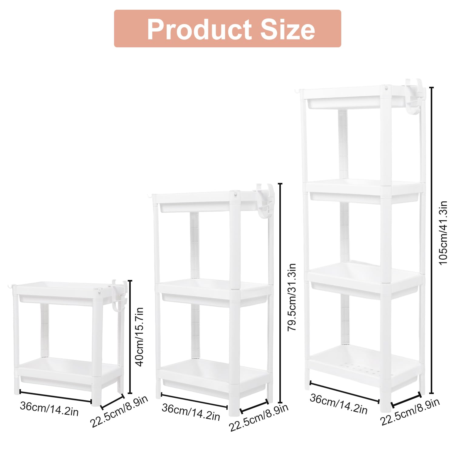 Tissting Scaffale da Bagno, Scaffale da Bagno a Torre in Plastica, Organizer Autoportante, Scaffale Multifunzionale Per Soggiorno, Camera da Letto, Cucina, Bianco(2 strati)