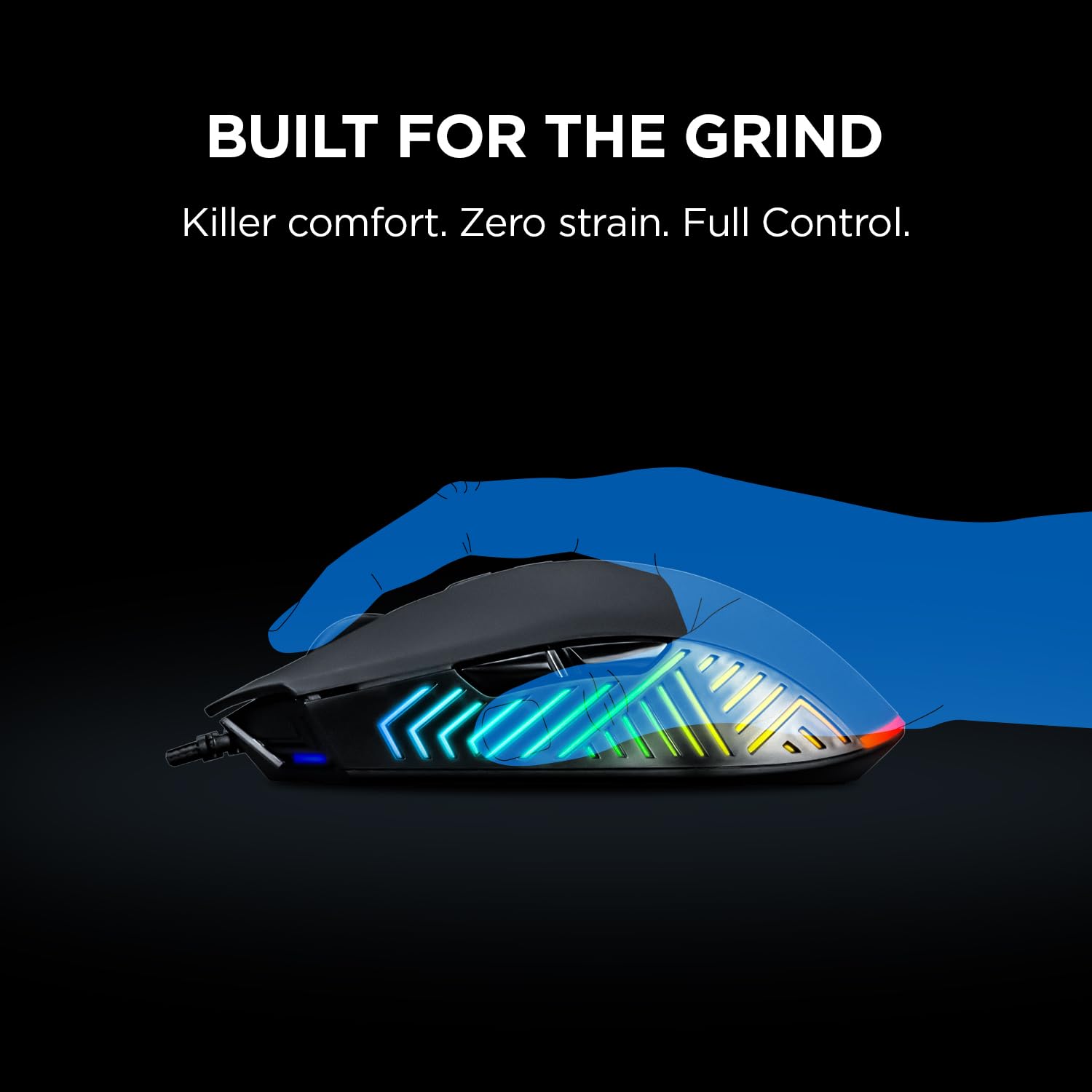 Rampage Spear V2 - Mouse da gioco cablato nero con illuminazione RGB, 12800 DPI, 7 pulsanti programmabili, mouse da gioco ergonomico leggero per giocatori di PC/Mac/laptop