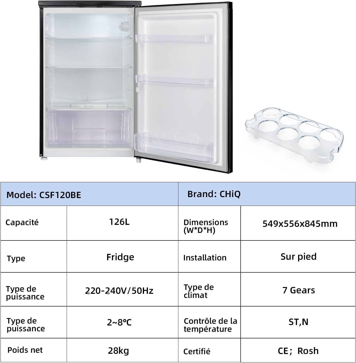 CHIQ CSF120BE Refrigerator Specifications Table