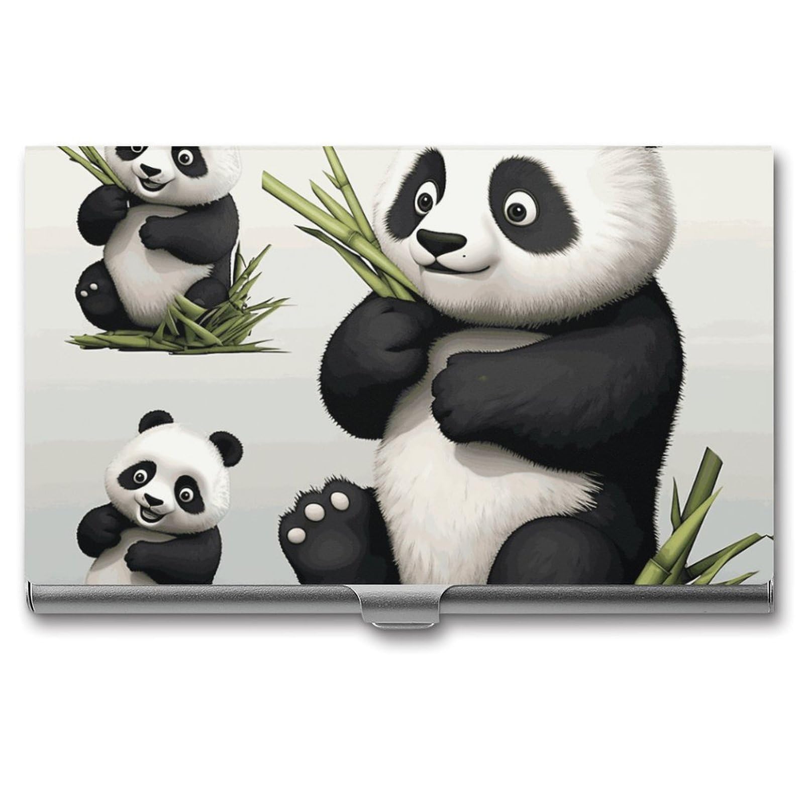 BTCOWZRV Panda Business Card Holder Metal Slim Business Card Case, Pocket Card Holder for Men Women Purse Name Card Holder Stainless Steel Wallet Credit ID Case for Office