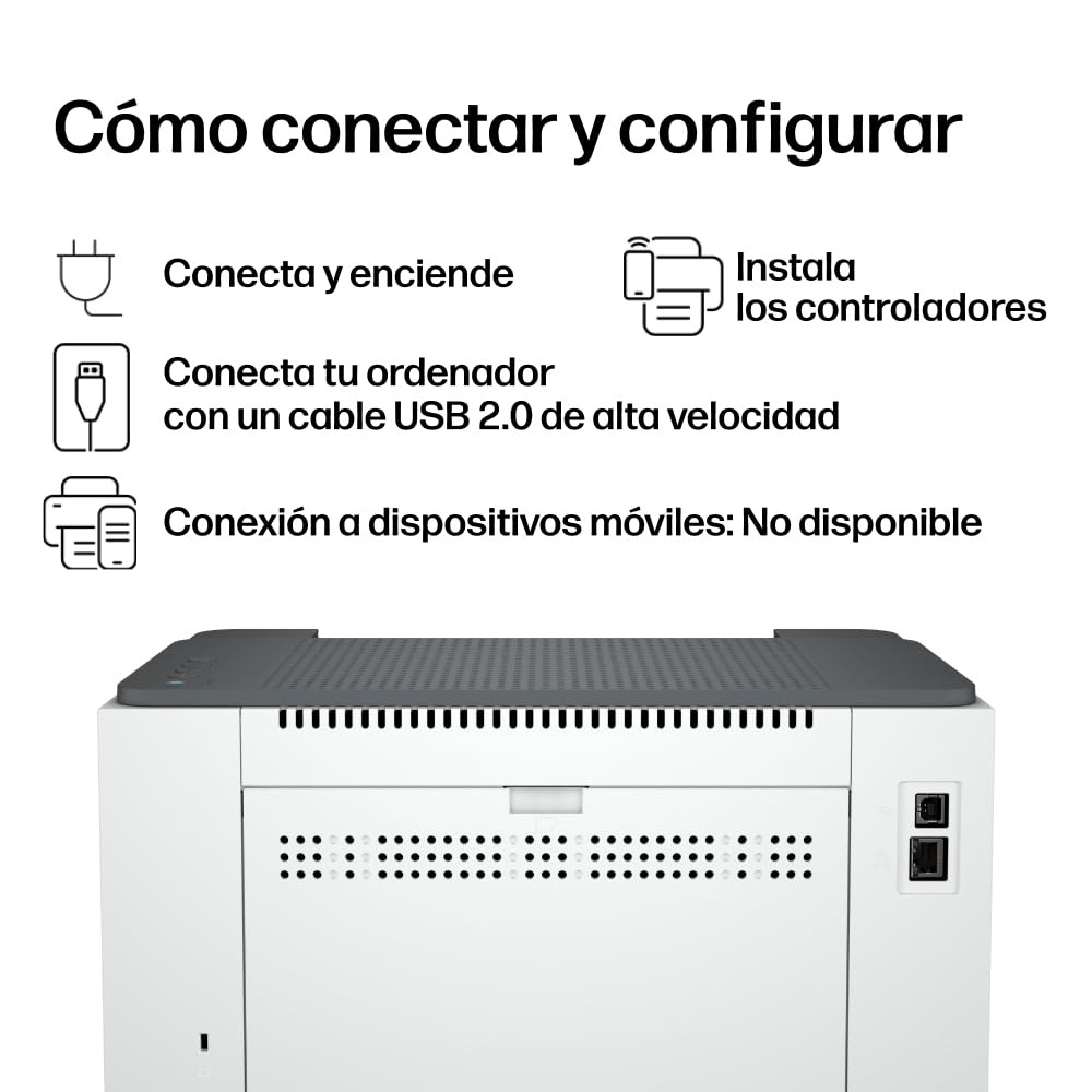 HP LaserJet M209dw 6GW62F, Impresora Láser A4 Monocromo - Impresión a Doble Cara Automática (29ppm, Wi-Fi, Ethernet, USB, Procesador 500MHz, Memoria 64MB, Smart App, Panel de Control) Blanca y Gris