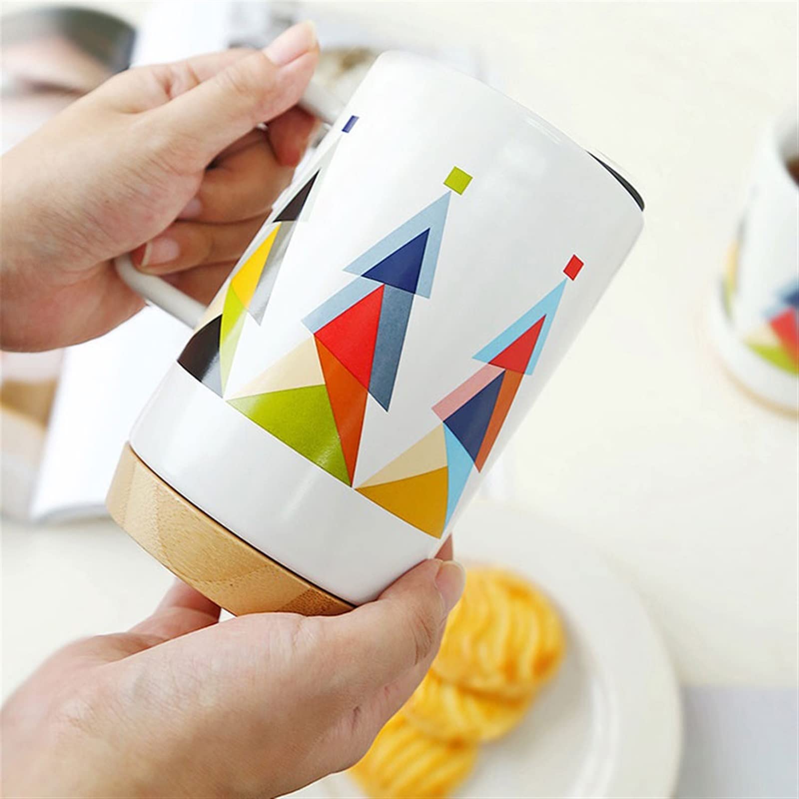Ceramiczny kubek do kawy 500ML o dużej pojemności świąteczny kubek do kawy ceramiczny kubek z pokrywką geometryczny wzór choinka kubek do picia