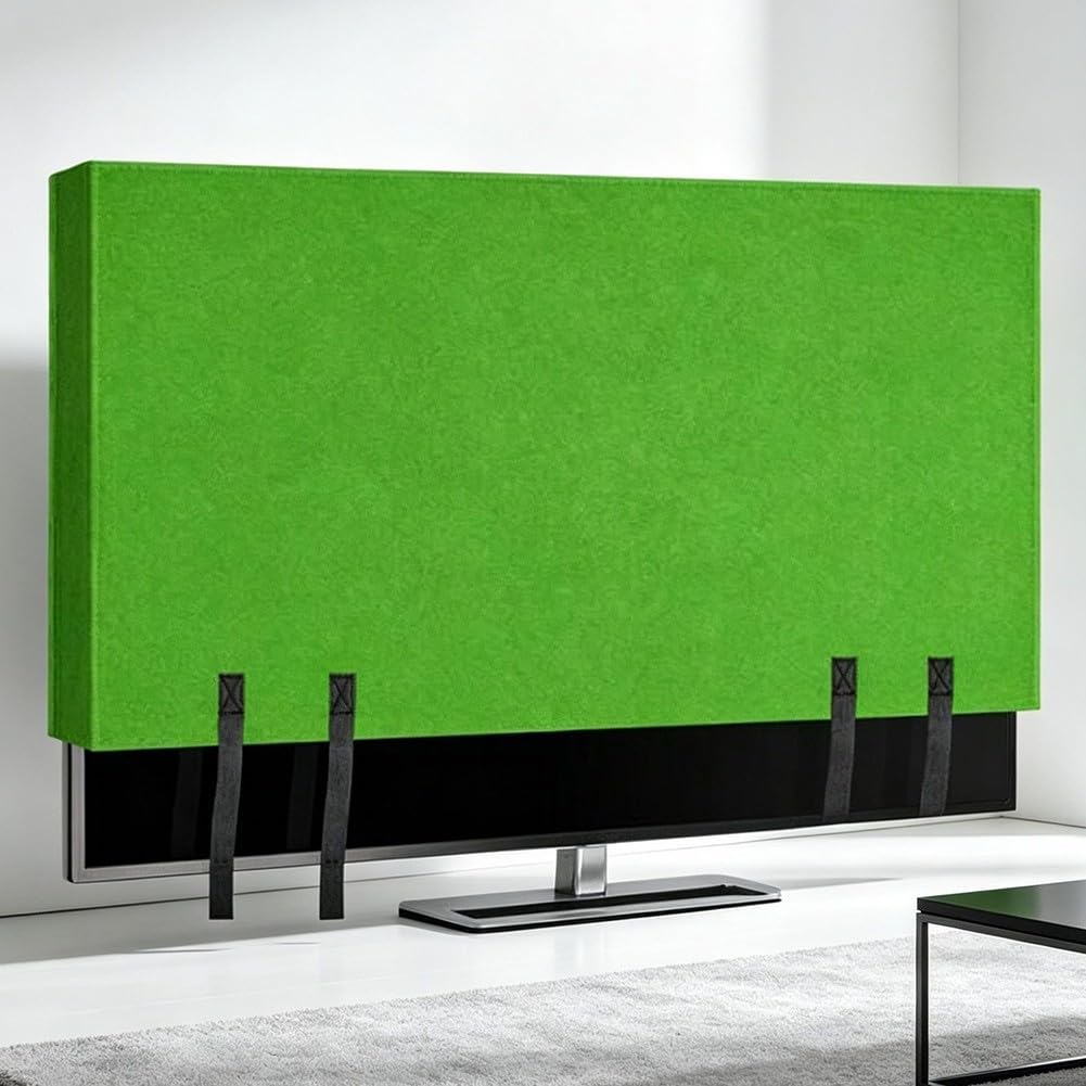 Resistente copertura per televisore in feltro verde con cinghie di sicurezza per schermi da 55 a 75 pollici, previene graffi e polvere durante il trasporto o la conservazione a lungo termine a casa