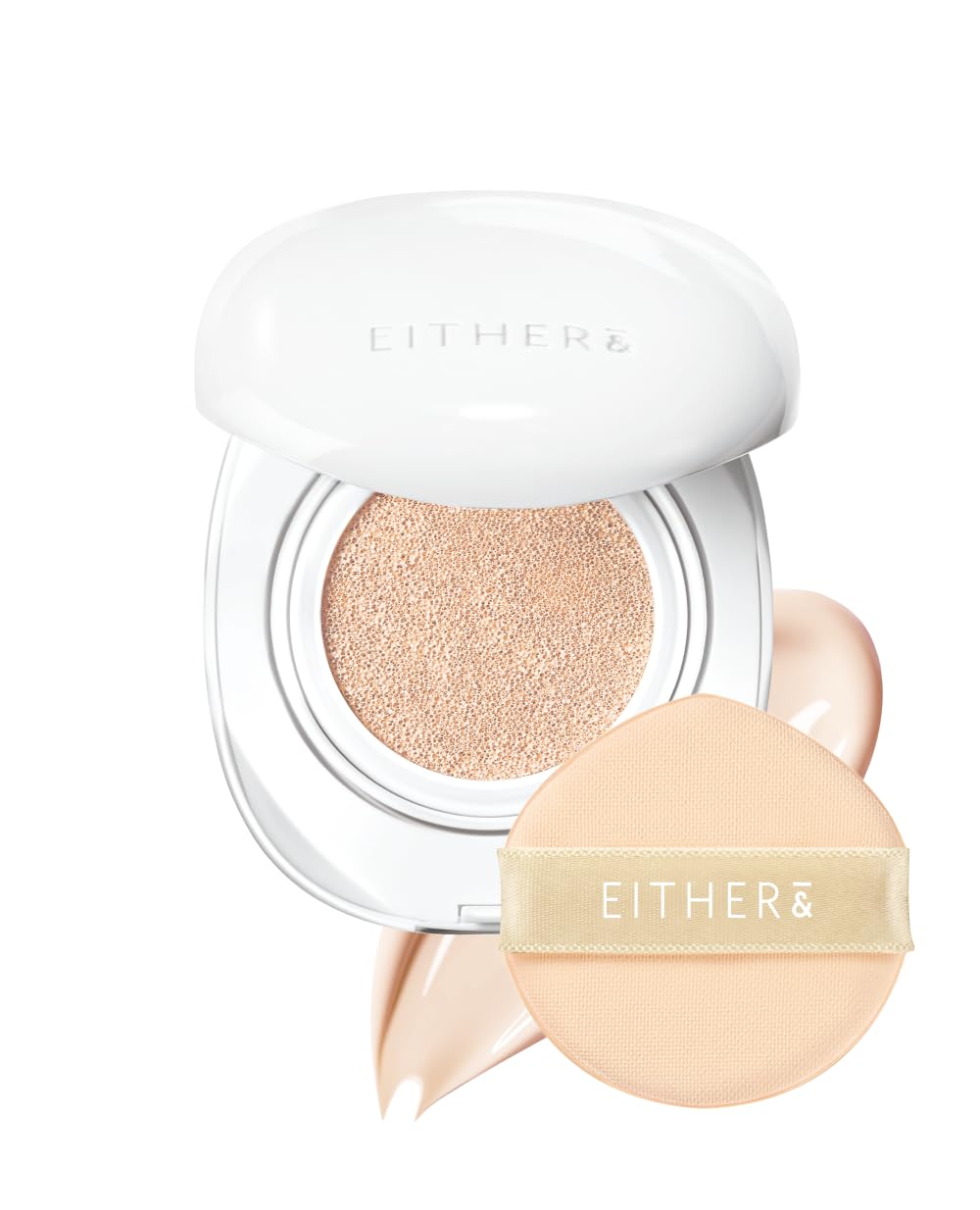 EITHER& Glow Pixel Cushion Foundation, Korean Glass Skin Finish, 62% Skincare-Infused, Antioxidant-Rich, Long-Lasting, Buildable Coverage (17P Porcelain, 12g)
