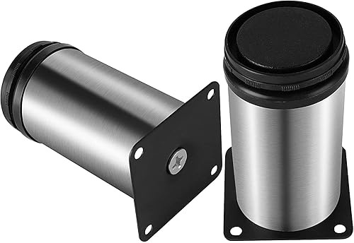 Miniatura 4 de ZOENHOU Paquete de 12 patas ajustables plateadas para muebles de 4 a 4.5 pulgadas, patas redondas de metal de acero inoxidable, patas de cocina,