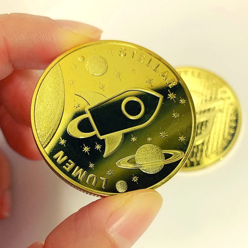Craftbia® Stellar Coin Made of Real Metal Gold Plated Crypto Coin with Plastic Display Stand