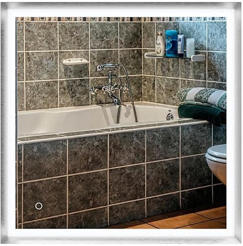 LEDMyplace - Espejo retroiluminado frontal de 36 x 36 pulgadas para baño con marco plateado, botón táctil antivaho ajustable, temperatura de color y