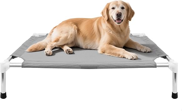 Makerfire Elevated Dog Bed, Indoor/Outdoor Raised Dog Cot for Small Dogs, Detachable Pet Bed with Non-Slip Feet, Polyester Cotton 26 L x 19.5 W x 6.4" H