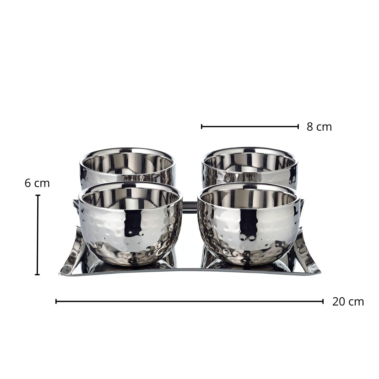 Edzard Ensemble à crème glacée Madeleine, en Plusieurs Parties (Tasse 4X, cuillère 4X, Plateau 20x20cm), en Acier Inoxydable à Double paroi