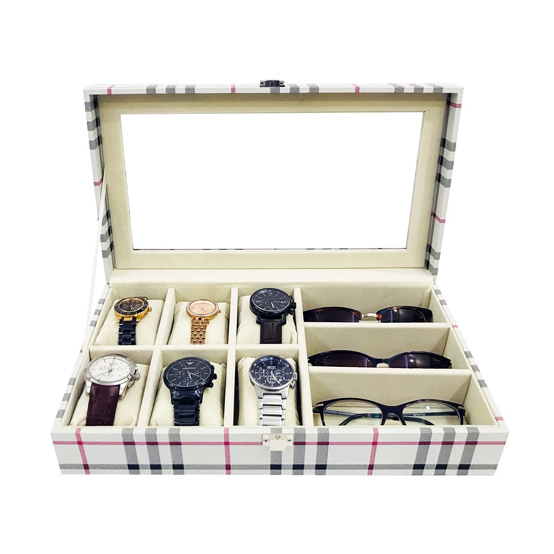 La Trove 6 Slot Watch Box Plus Sunglasses Display Box case Organiser Leatherette Box for Men/Women WatchBox Jewellery Box, Unisex Gift Box (With Glass Top, White) (B08HCX8KTK) Amazon Price History, Amazon Price Tracker