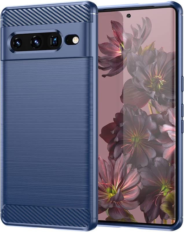 Image of NPRC Hybrid Ultra Slim Protective Case TPU Non-Slip Carbon Fiber Texture Shockproof Case Cover for Google Pixel 7 pro - Blue