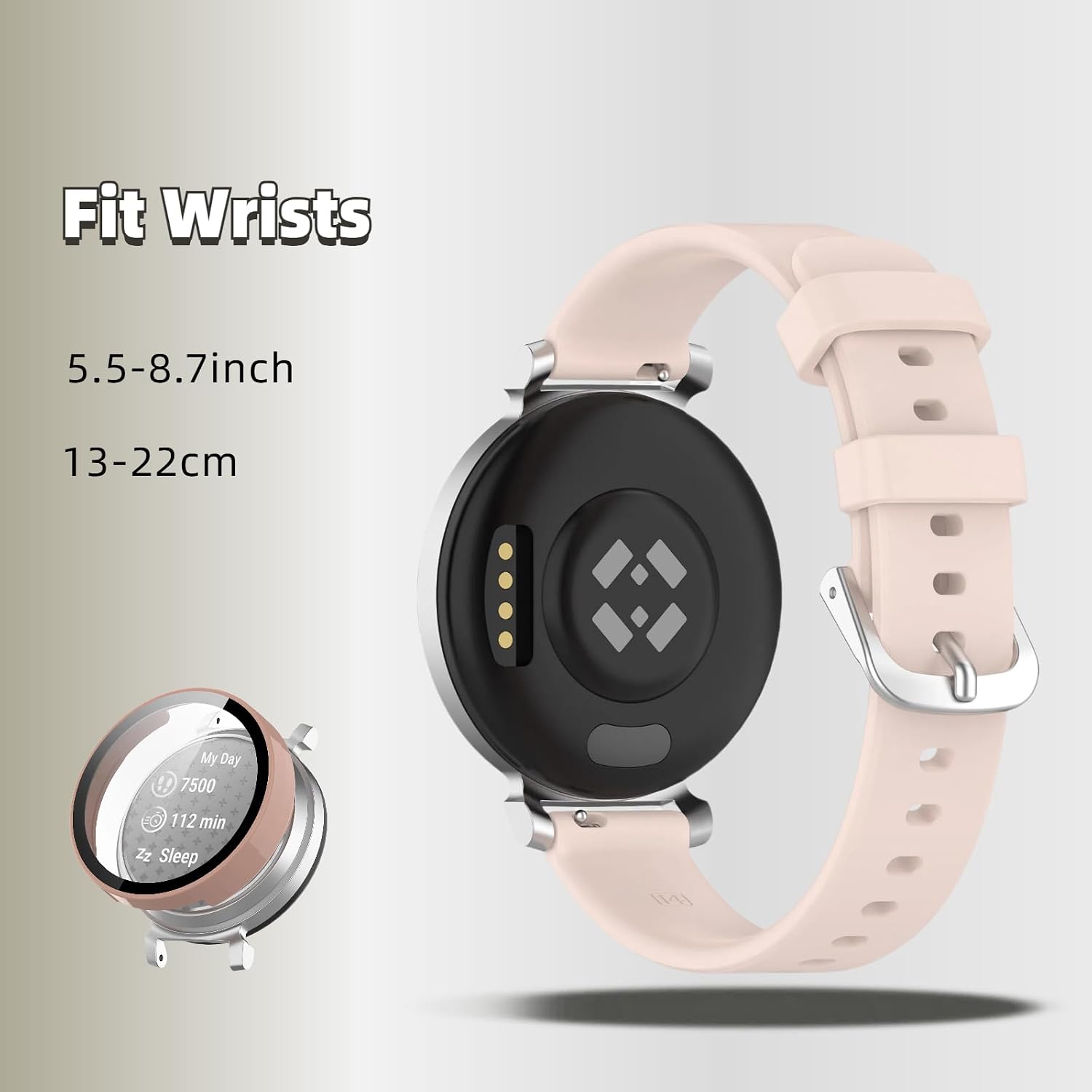 Band and Case for Garmin Lily 2, Soft Silicone Strap with Full Protective PC Cover, Breathable Replacement Wristband