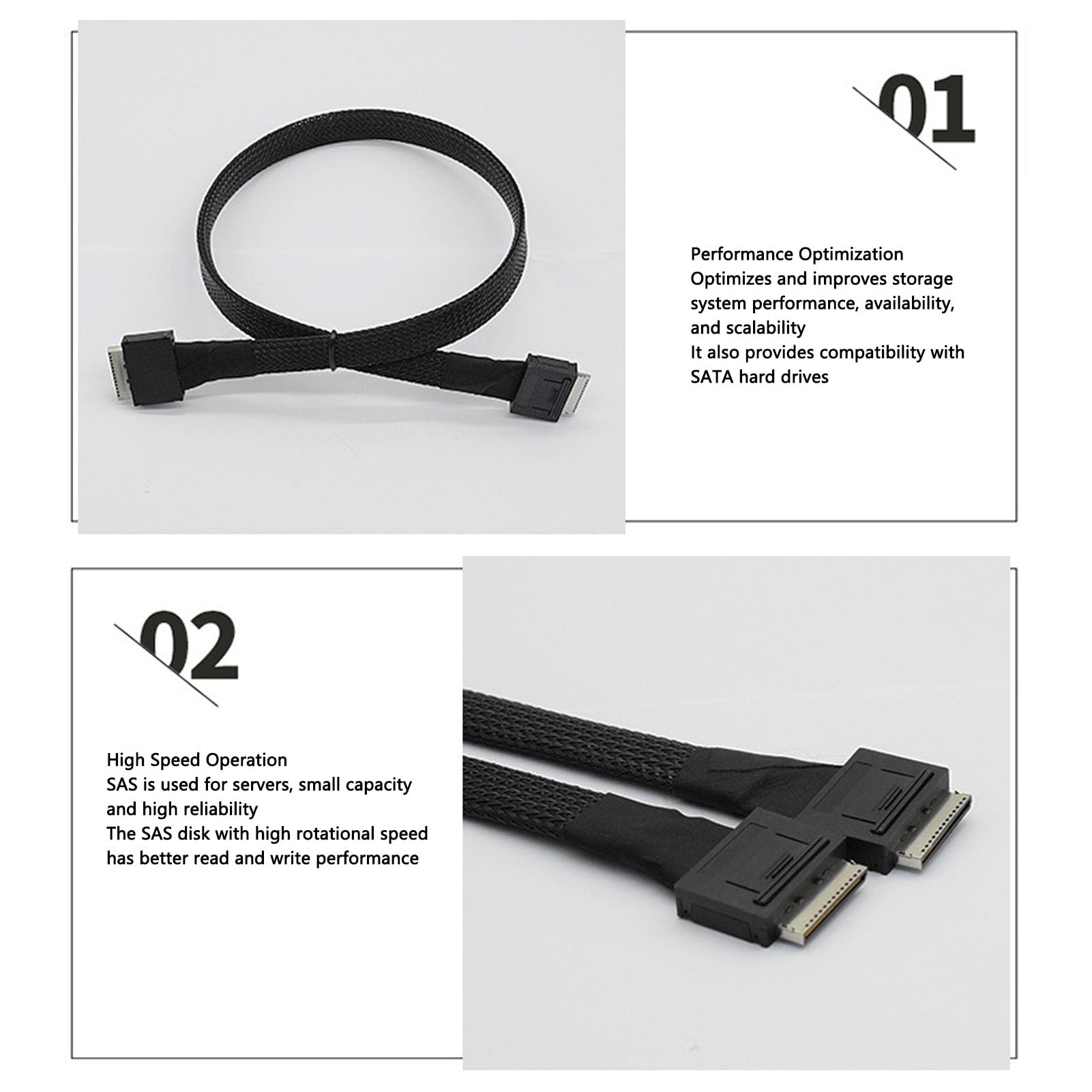 Denash Cavo SATA Oculink, Cavo SFF 8611 8i da 16 Gbps a SFF 8611 8i, Cavo SATA III Supporto SAS 3.0 4.0 per Scheda Array di Espansione PCIe Server