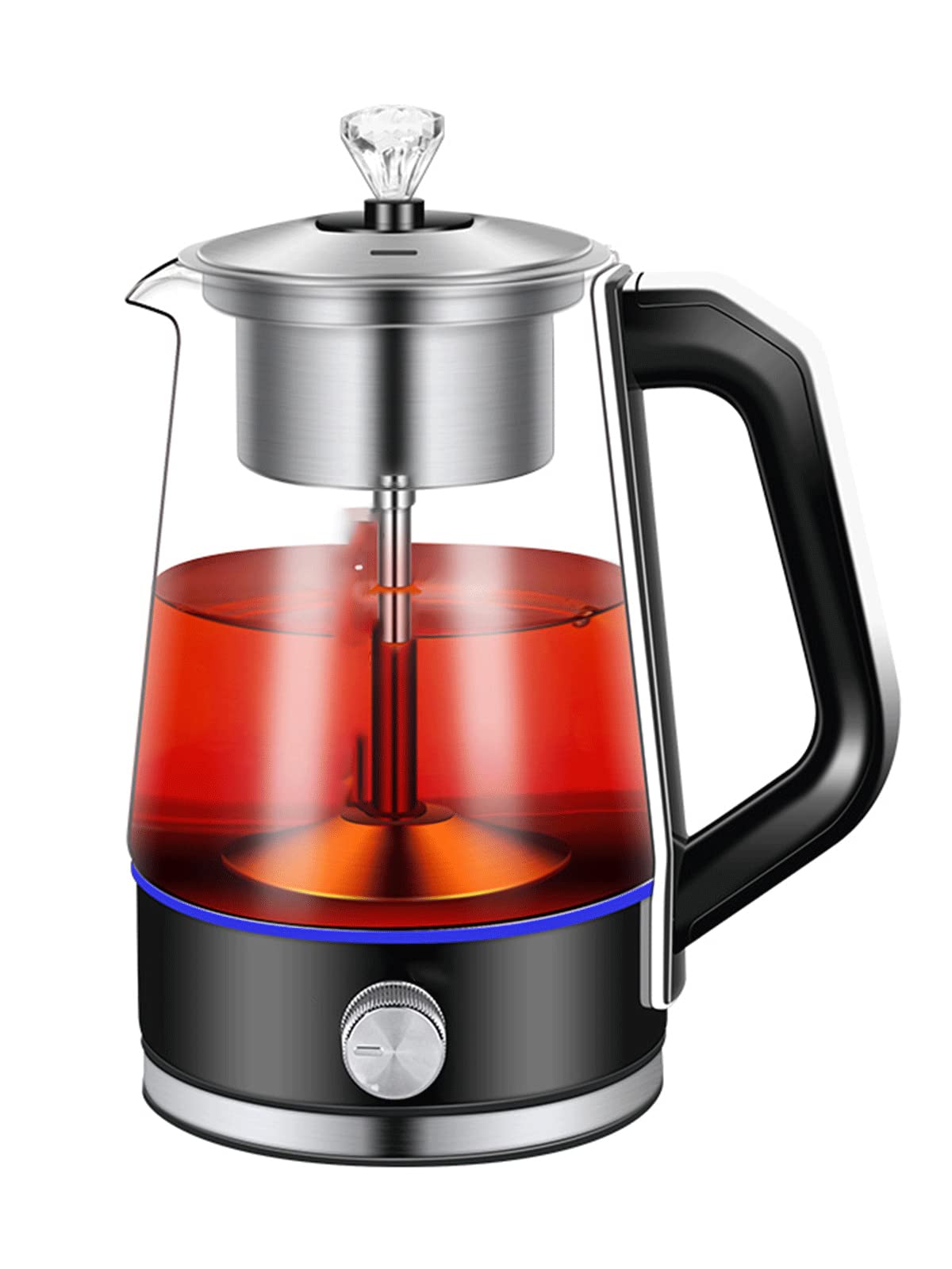 Hervidor eléctrico de agua de vidrio con luz indicadora LED, ebullición rápida de 1,2 L, tetera con función de mantener el calor, té de agua caliente, control de perilla/negro/negro