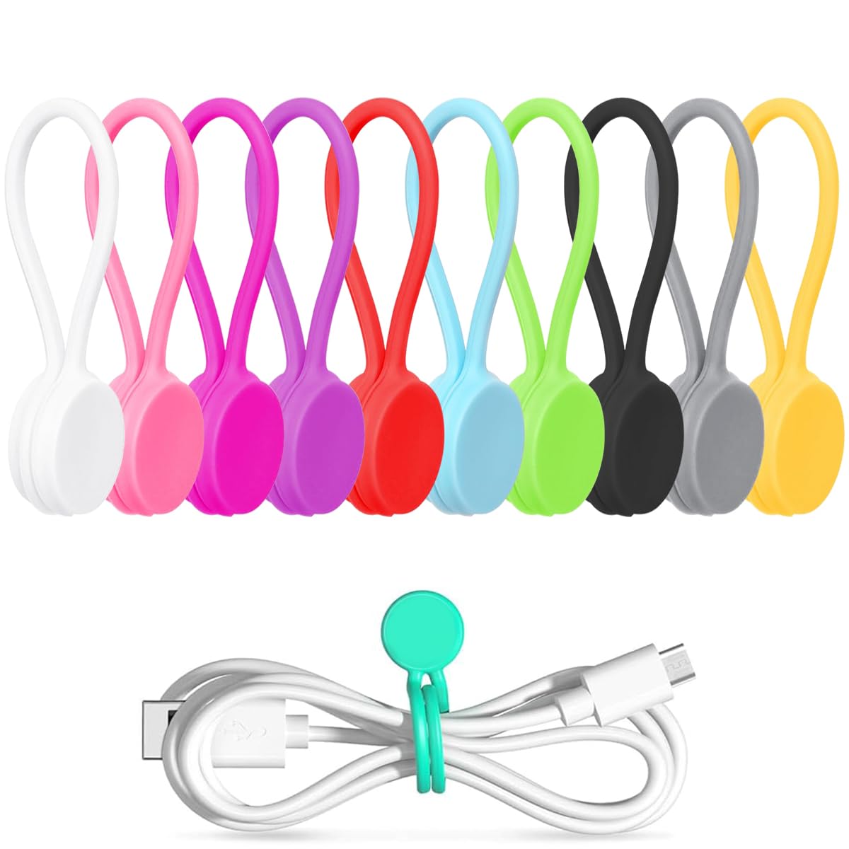 10Pcs Magnetic Cable Ties, Reusable Cable Organizers Earbuds Cords USB Cable Manager Keeper Wrap Ties Straps Bookmark Clips Noticeboard Fridge Magnets for Office, School, Home Organization-image-17