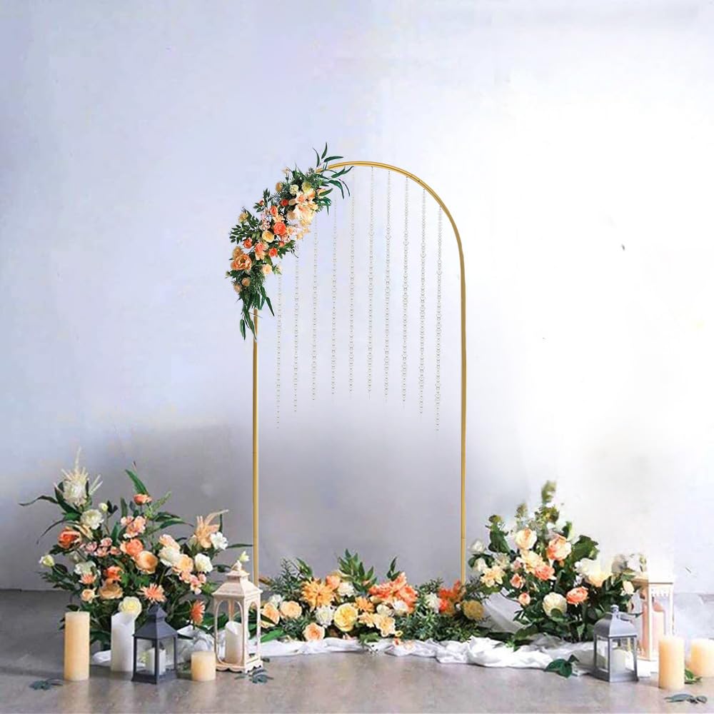 Gold Metal Wedding Arch Backdrop Stand,Party Event Decoration Balloon Arch Frame with Crystal Beads for Baby Shower Floral Stand Background Decoration(6ft)