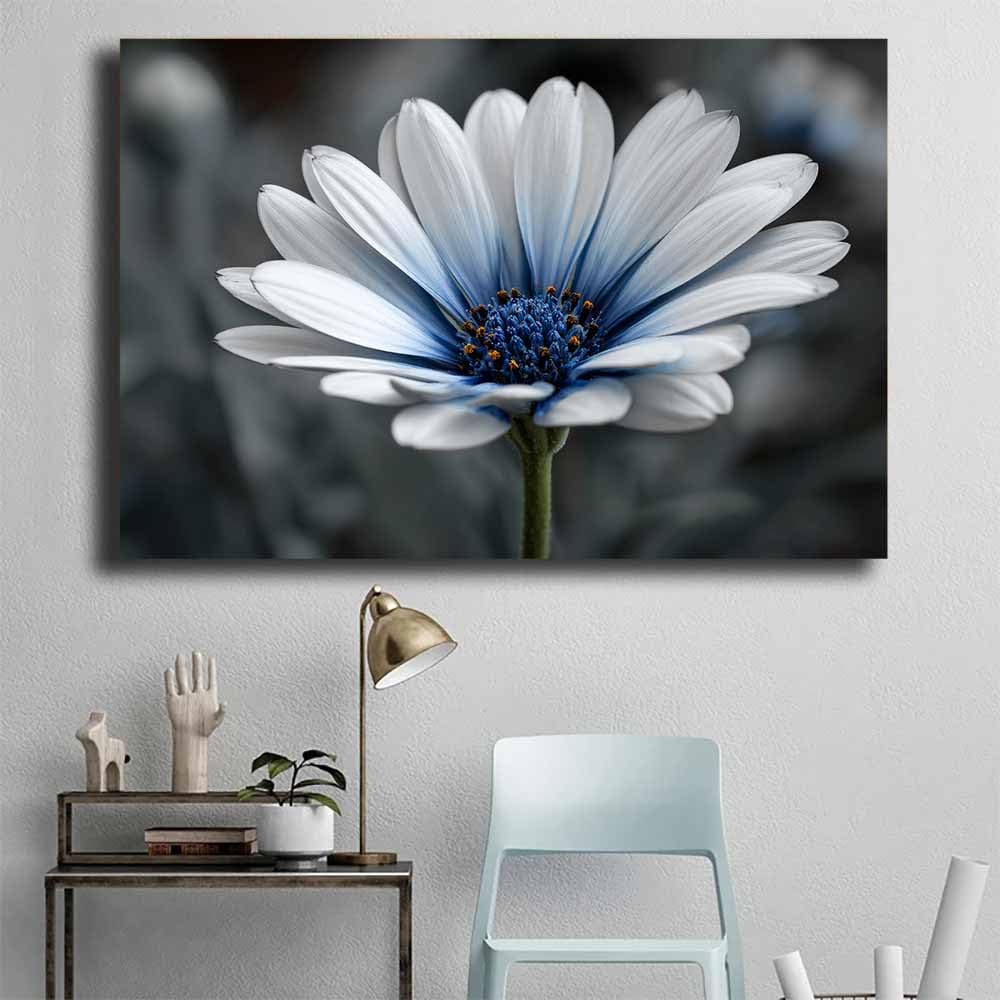 WUFIEA Semplice arte botanica Stampe su Canvas Con le risate per Camera da Letto Agriturismo Soggiorno Bagno(Azzurro chiaro)-60x90cm Incorniciato