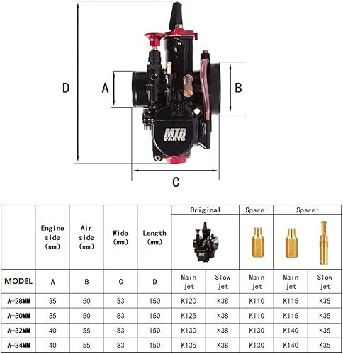 Miniatura 8 de Carburador PWK de 24, 26, 28, 30, 32, 1.339in de acing Power Jet Carb para motor universal 2T 4T, motocross, motocicleta, cuatrimoto, scooter, mini