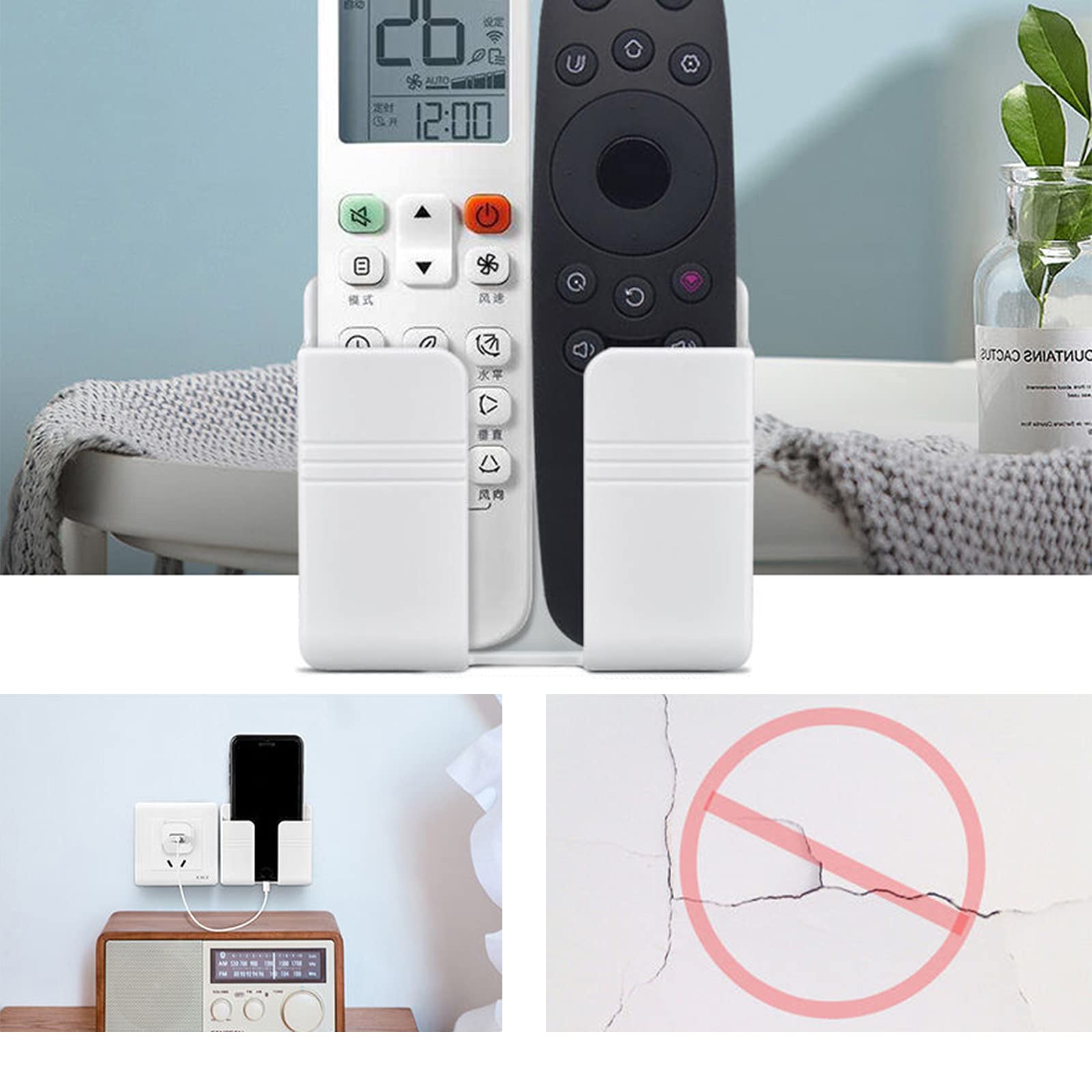 10 Pièces Boîtes de Rangement Murales Plastique pour Télécommandes Support de Téléphone Portable Mural sans Endommager Auto-adhésif for Mobile Phone Charging Stand, Remote Control Storage Box - Blanc