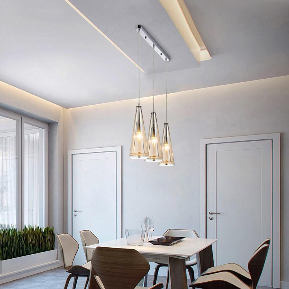 Lampadario a Sospensione Regolabile a 3 luci con Perline di Cristallo per Isola Cucina e Sala da Pranzo - Elegante Lampada da soffitto Color Cognac