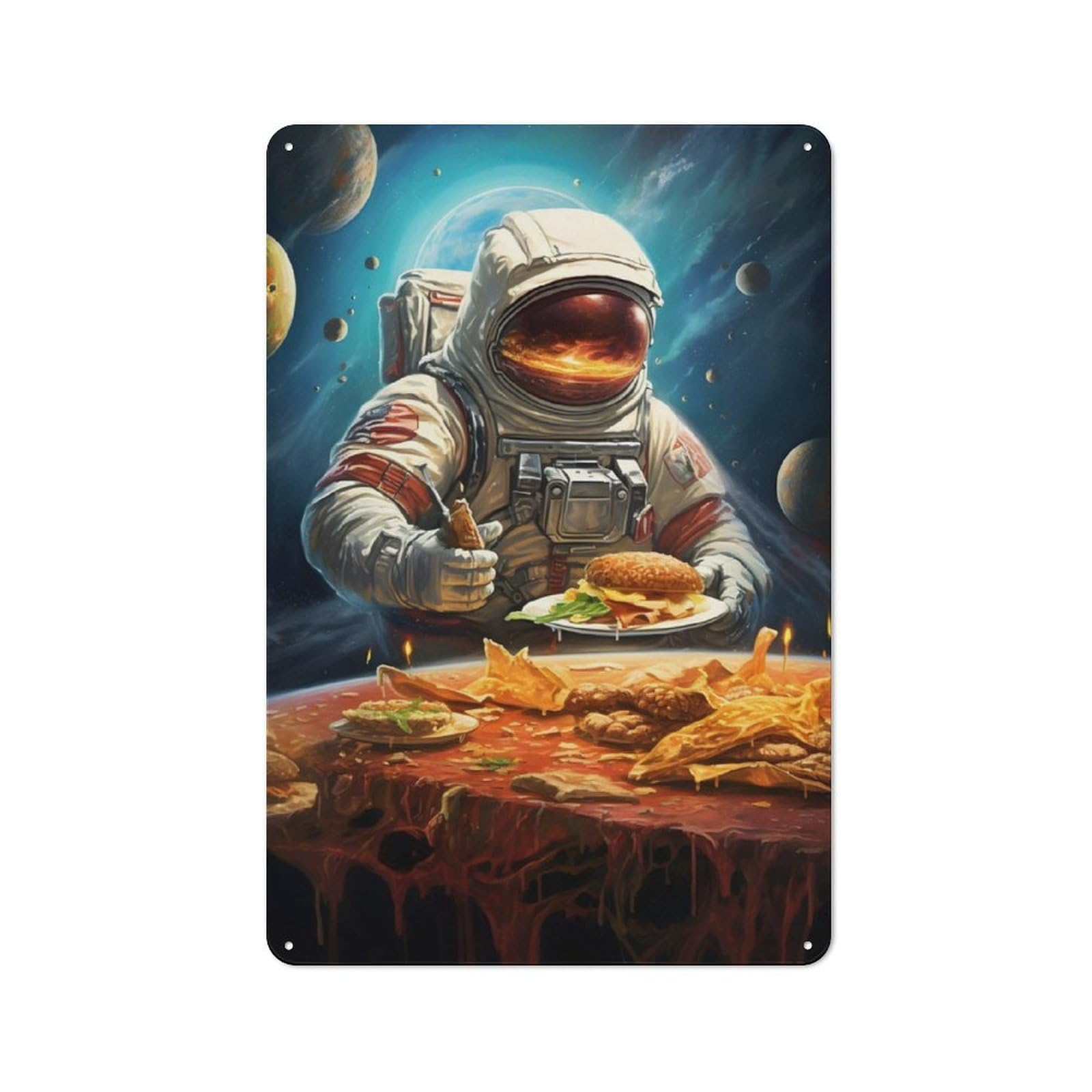Junmoney Astronaut Fast Food Deco Printed Metal Sign 30X20cm For Café Or Restaurant, For Hospitality Interior Collectors