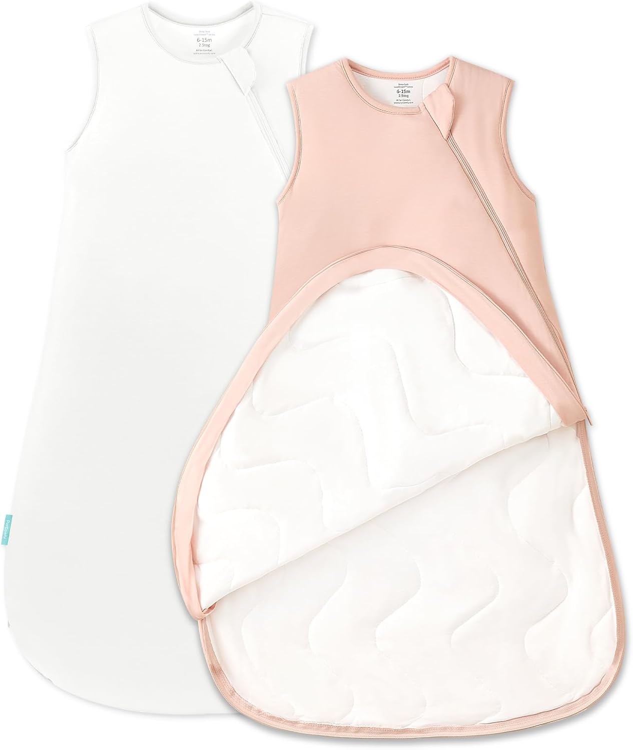 PurComfy Quilted Supersoft Sleep Sack, 2.5 TOG Premium Bamboo Viscose Warm Baby Sleeping Bag, Thick Babies Wearable Blanket Cream & Blush 0-3 Months