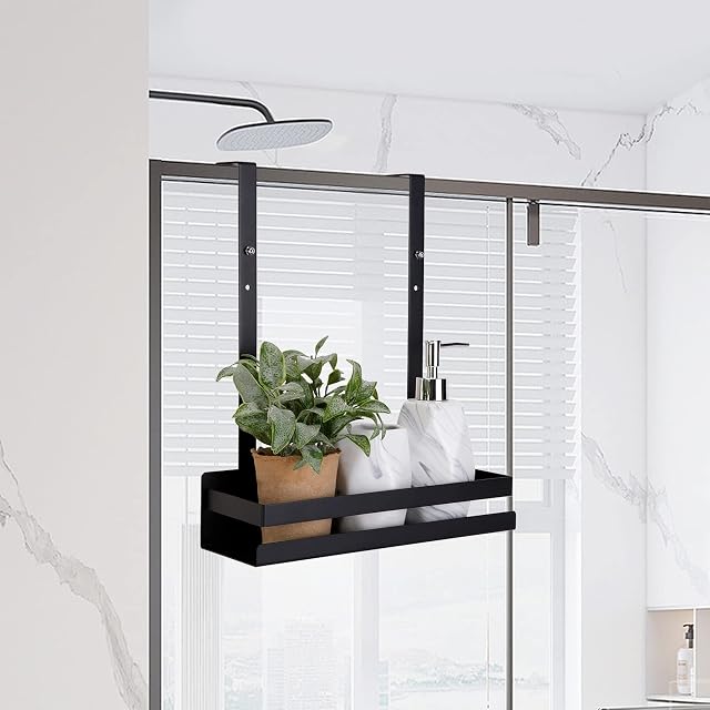 Dyna-Living Over The Shower Door Caddy Pantry Organizer Rack with Reliable Hooks, Sturdy Rust Proof Stainless Steel Hanging Shower Organizer Shelf Basket , Bathroom Shower Caddy Drill Free
