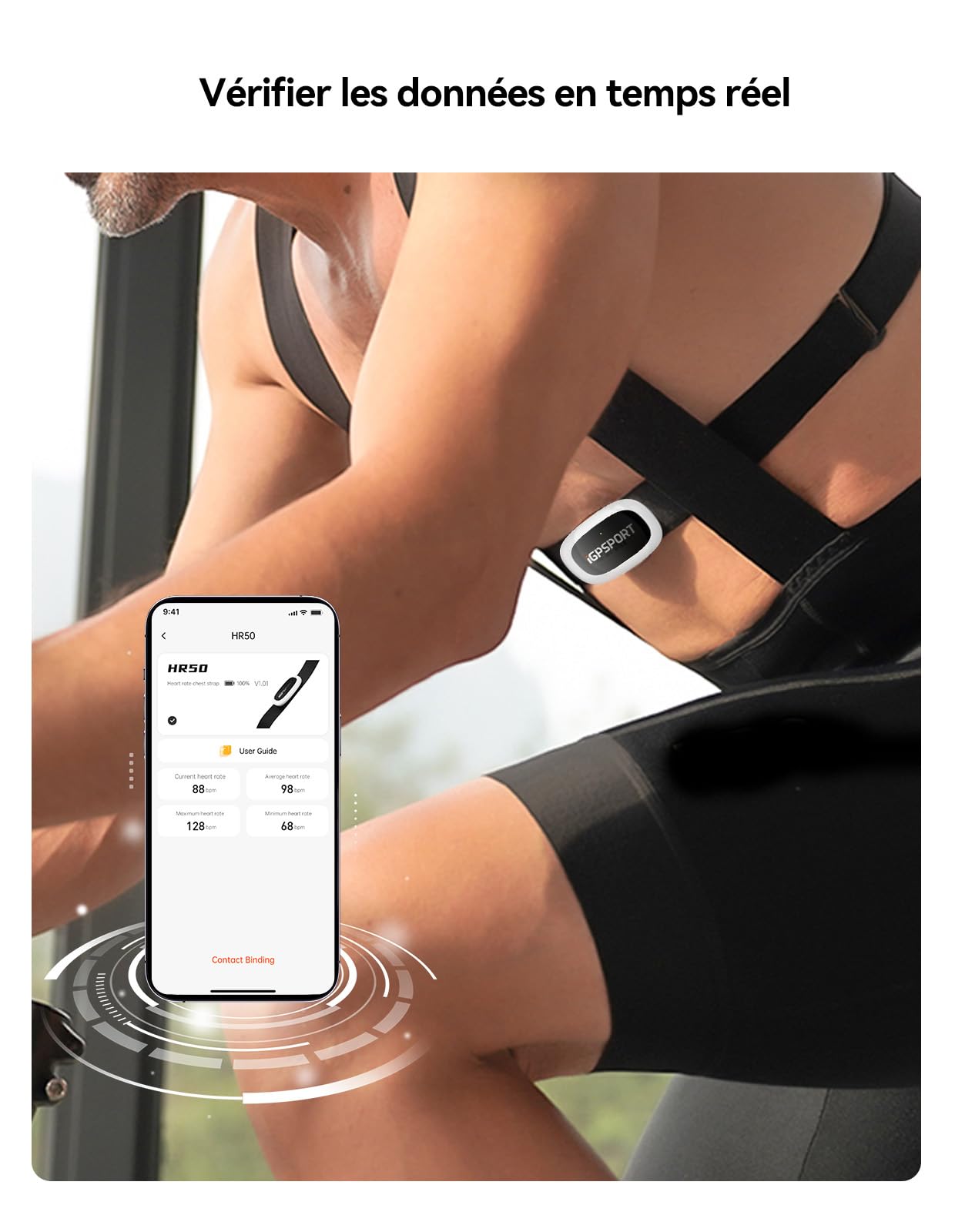 iGPSPORT HR50 Cardiofrequencemetre, Capteur HRM Étanchéité IPX7 Bluetooth Ant+ Autonomie 1 an, Ceinture Cardio pour Cyclisme, Course, Yoga