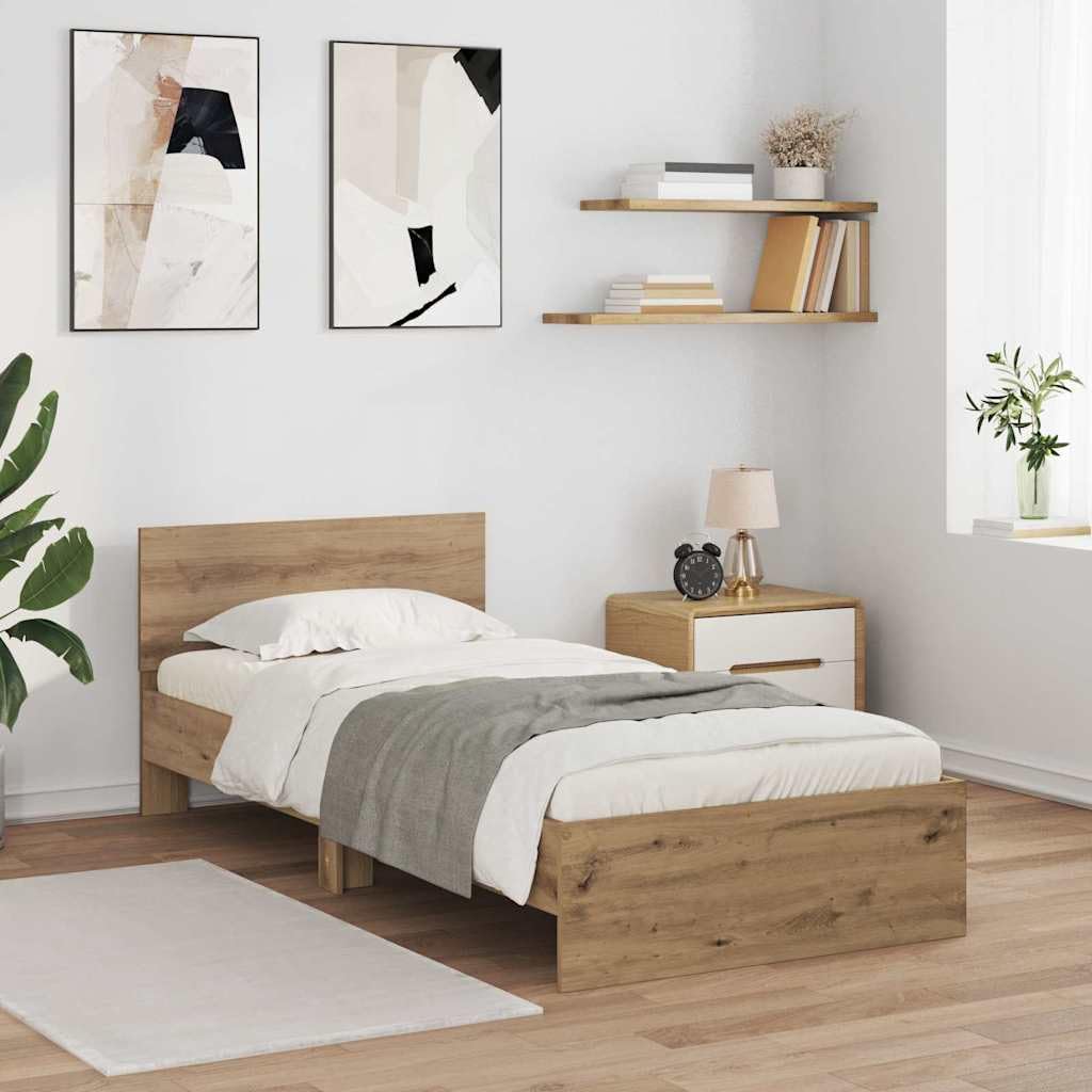 vidaXL Estructura de Cama con Tiras LED Roble Artisan 90 x 190 cm