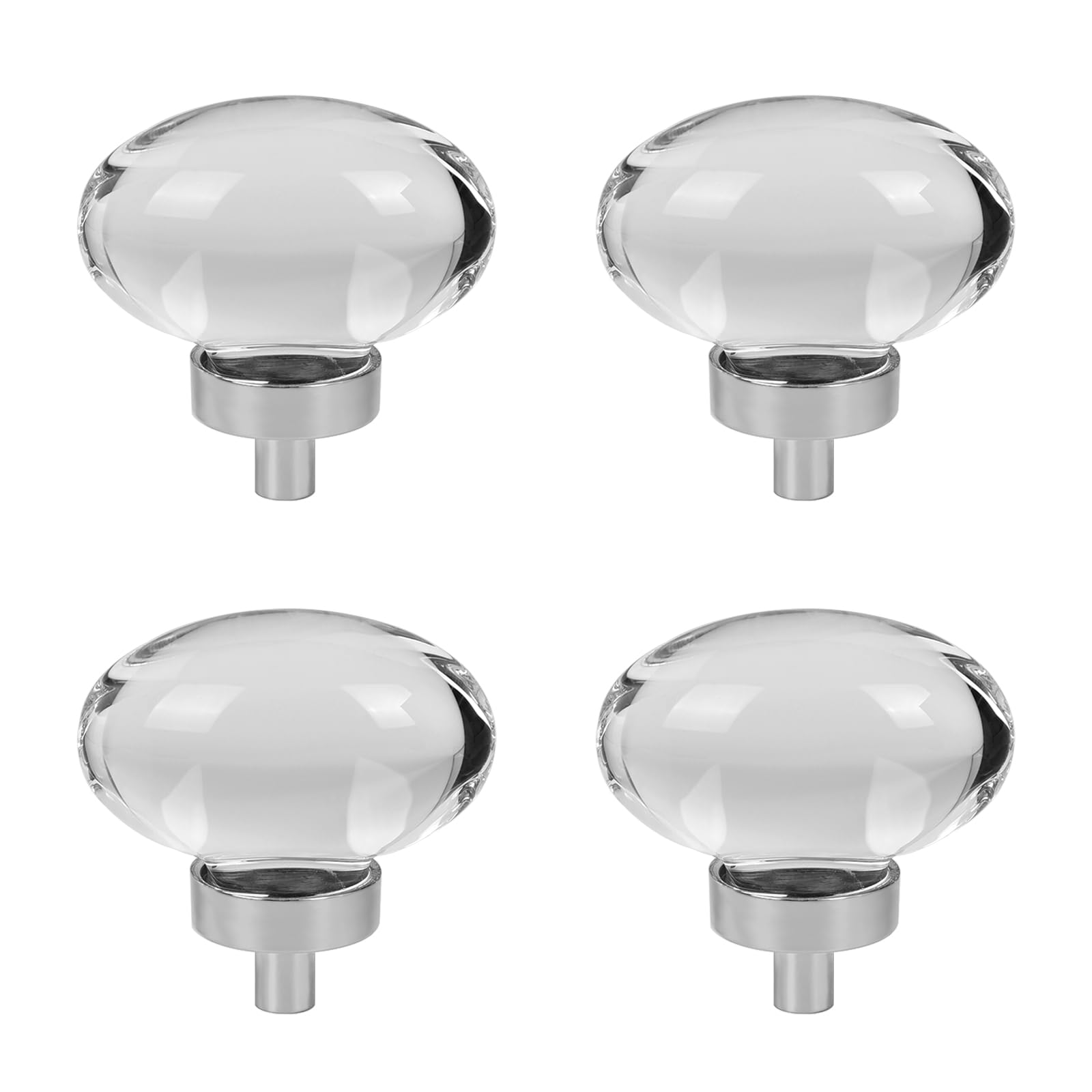 TopHomer 4 Pack 45mm Clear Artificial Crystal & Zinc Alloy Cabinet Knobs, Modern Style, Indoor Use, Kitchen & Living Room, Dove Egg Shaped & Square, Polished Finish