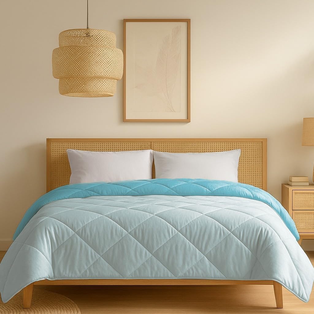 ELORA Premium Reversible Comforter for All Seasons – Soft Microfiber, Lightweight & Cozy Quilt for Double Bed, Machine Washable Blanket (Twilight Tones[Blue Mist])