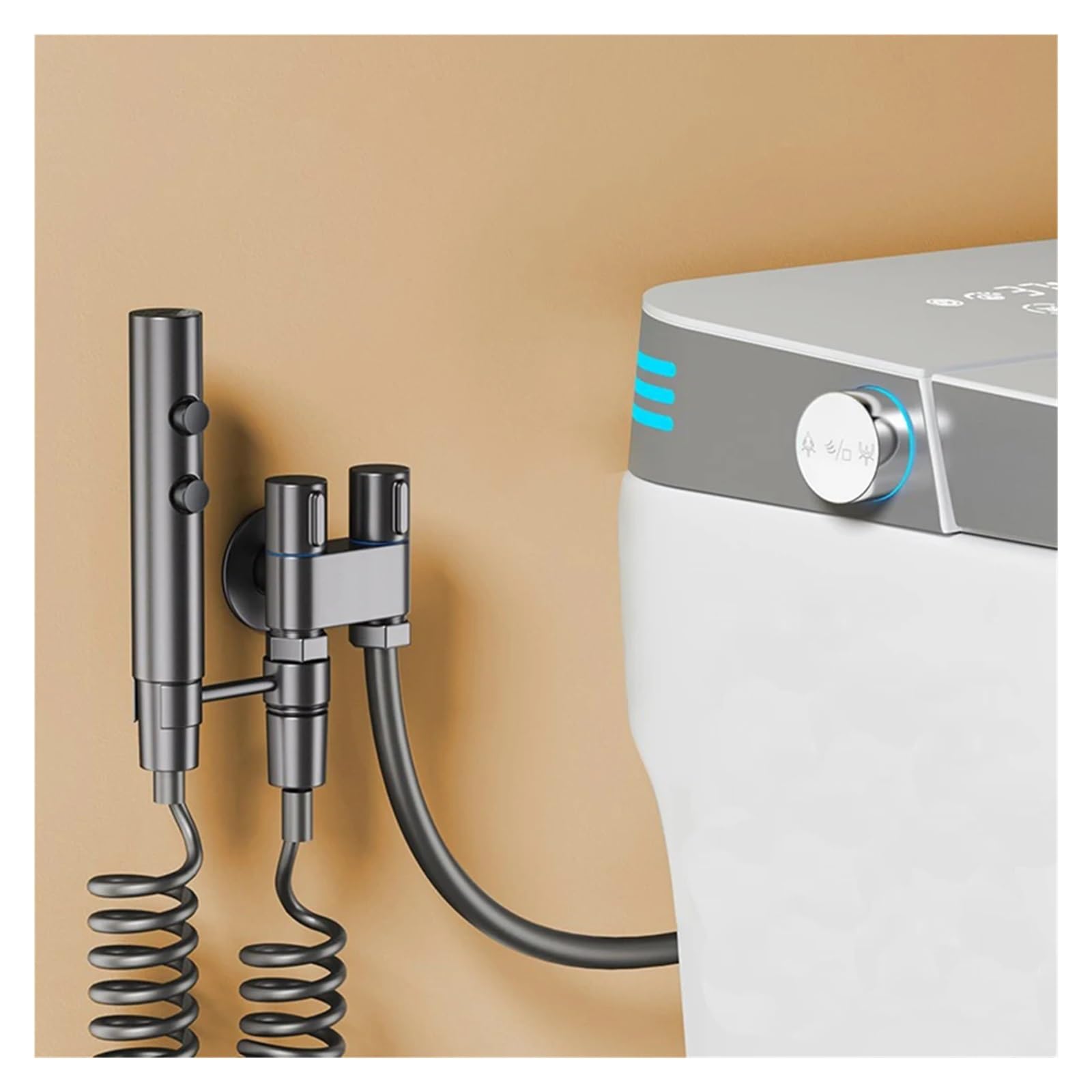 Grifo de baño, Ducha higiénica for baño, cabezal de ducha bidé, válvula ángulo doble salida, pulverizador limpieza agua uno en dos(Bianco)