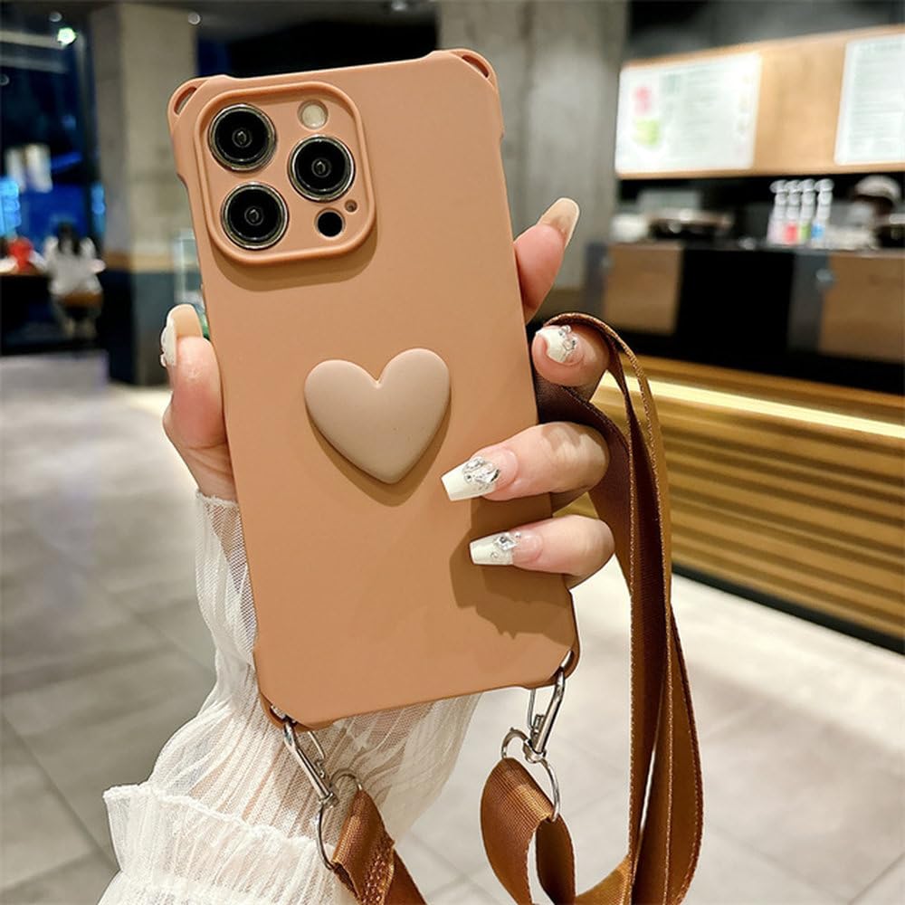 Amazon.co.jp: クロスボディ ストラップ ラブハート 電話ケース iPhone ラブブブ iPhoneケース ブラウン