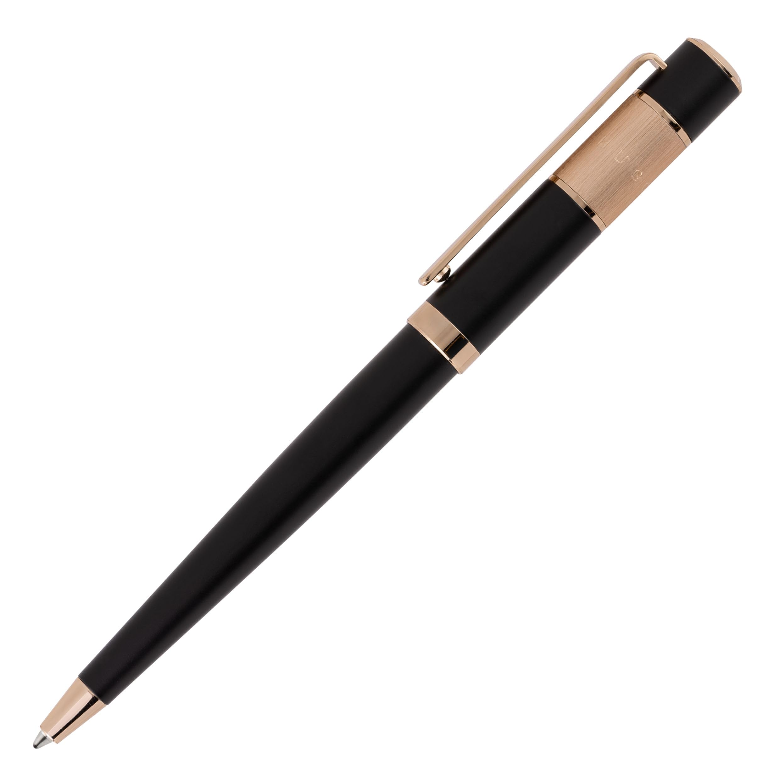 Hugo Boss Kugelschreiber Ribbon Vivid Black Schwarz Goldakzente Aluminium Messing, Länge: 13,8 cm, HSC0064A
