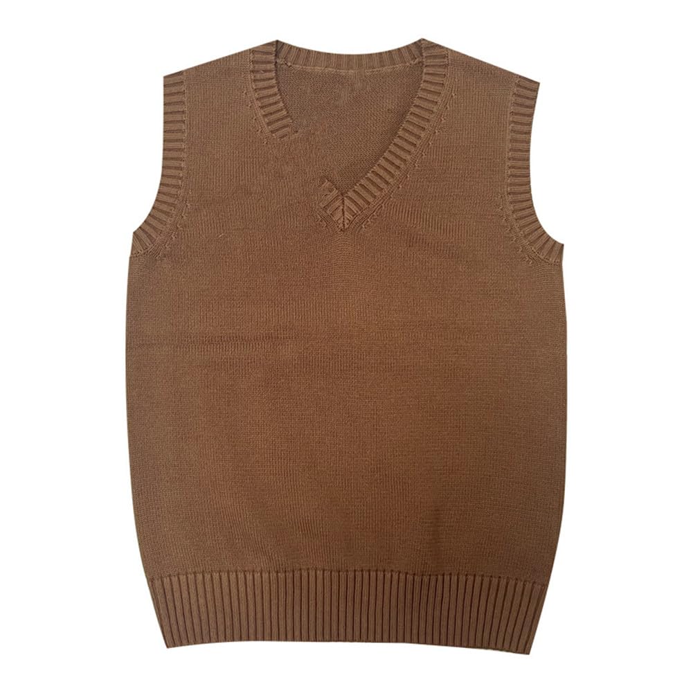 Men Women Knitted Cotton V-Neck Vest JK Uniform Pullover Sleeveless Sweater School Cardigan