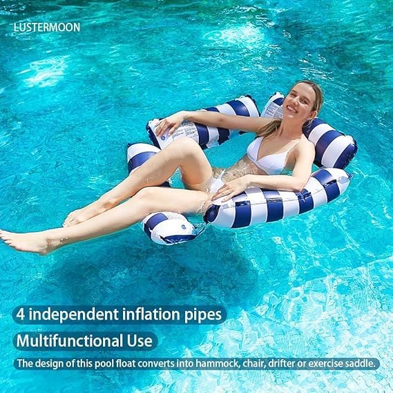Image of Pool Lounge Bed 4 Sided Net Float Hammock Seats Portable Water Floats Bed for Party Vacation Fun Rest Saddle Beach Drifter Floting Hammock for Pool (Blue)(Pack of 1)