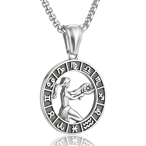 Zodiac Sign Necklaces for Men Women Stainless Steels Leo Libra Aries 12 Constellati...