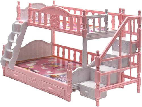 Miniatura 2 de Litera de muñeca bebé con escaleras, simulación en miniatura, bonita cuna de dibujos animados, muebles de casa de muñecas de plástico, regalo de