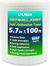 Cinta de malla para paneles de yeso de fibra de vidrio LYLTECH, malla autoadhesiva de 5,7 pulgadas x 100 pies | 13 malla 100% fibra de vidrio, parche de reparación de grietas y costuras de pared resistente para techos de yeso y paneles de yeso