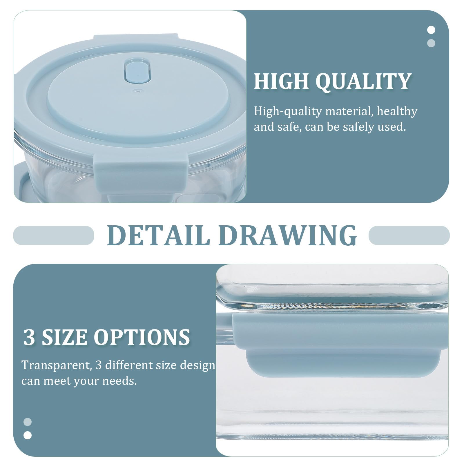 SHOWERORO Lunch Bento Box in Vetro 3 Pezzi per Conservazione Pratica | Scatola Pranzo, Schiscette, Contenitori per Merenda Scuola, Contenitori Coperchio per Alimenti, Porta Pranzo da Ufficio