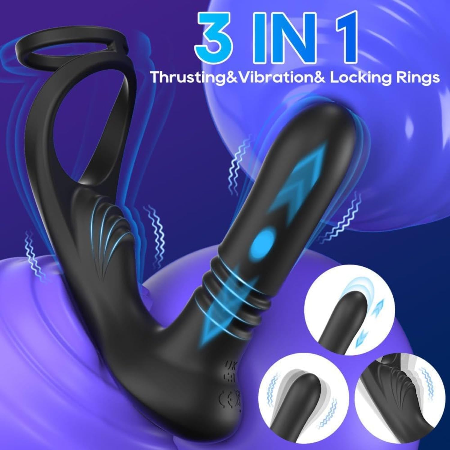 Dildo anale, massaggiatore, dildo con doppio anello, controllo tramite app, plug anale - dilatatore, universale, 9 modalità di vibrazione