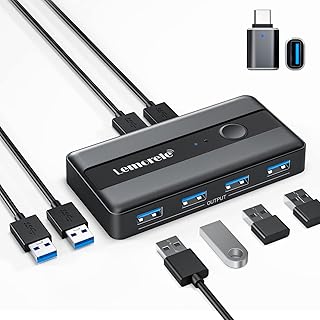 Lemorele USB 3.0 Switch Selector 2 Computers Sharing 4 USB Devices 4-Port USB Peripheral KVM Switcher Box for PC, Mouse, Keyboard, Printer, Scanner with 2 USB Cables, Compatible Windows/Mac/Linux