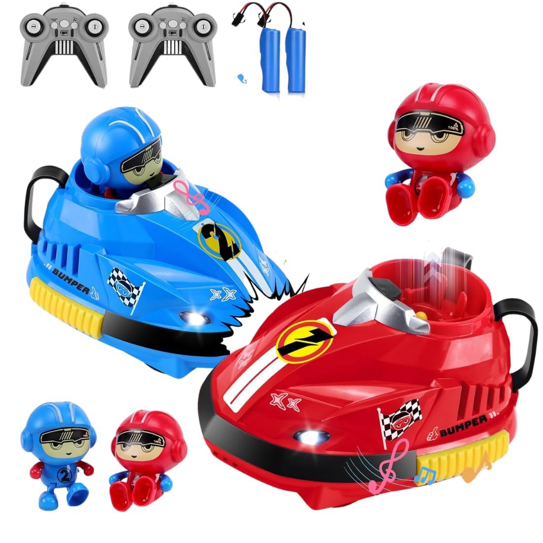 Remote Control Bumper Car Toy Set of 2 with Ejectable Driver Figures, 360 Degree Spin, LED Lights, Music & Rechargeable Battery - RC Battle Cars for Kids Boys Girls Age 4-10 Years-image-38