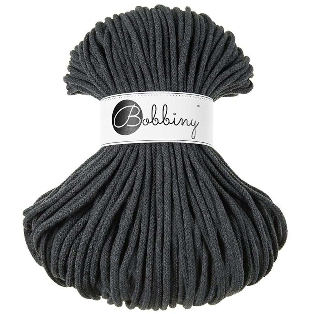 Bobbiny Premium 5mm Braided Macrame Cord (Charcoal) 108yds/330ft (100% Recycled Cotton)