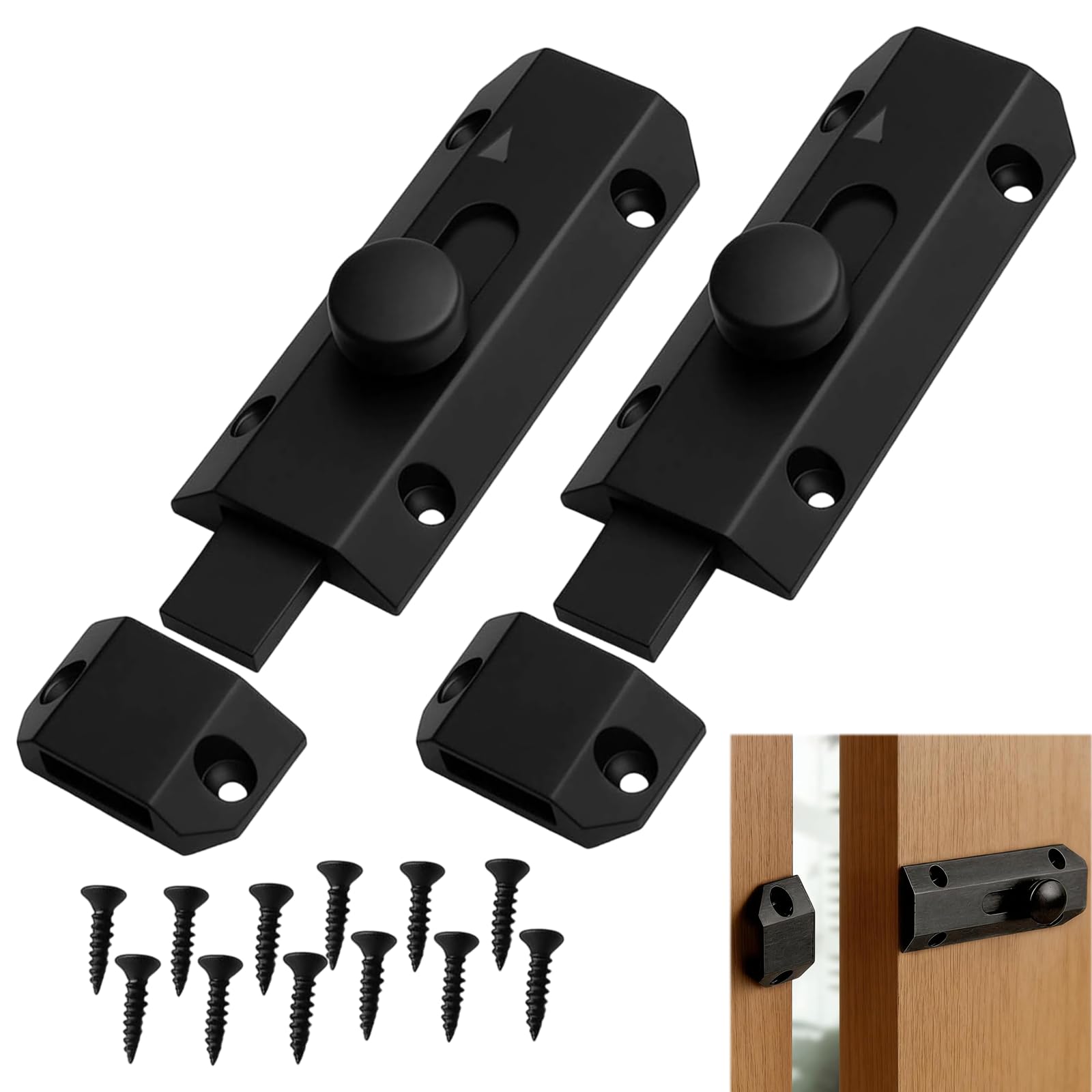 2 Pcs Bathroom Locks for Doors, Bathroom Door Lock, Gate Bolts for Wooden Gates, Door Bolt Lock, Slide Lock for Internal and External Doors, Secure Door Bolts with Durable Construction