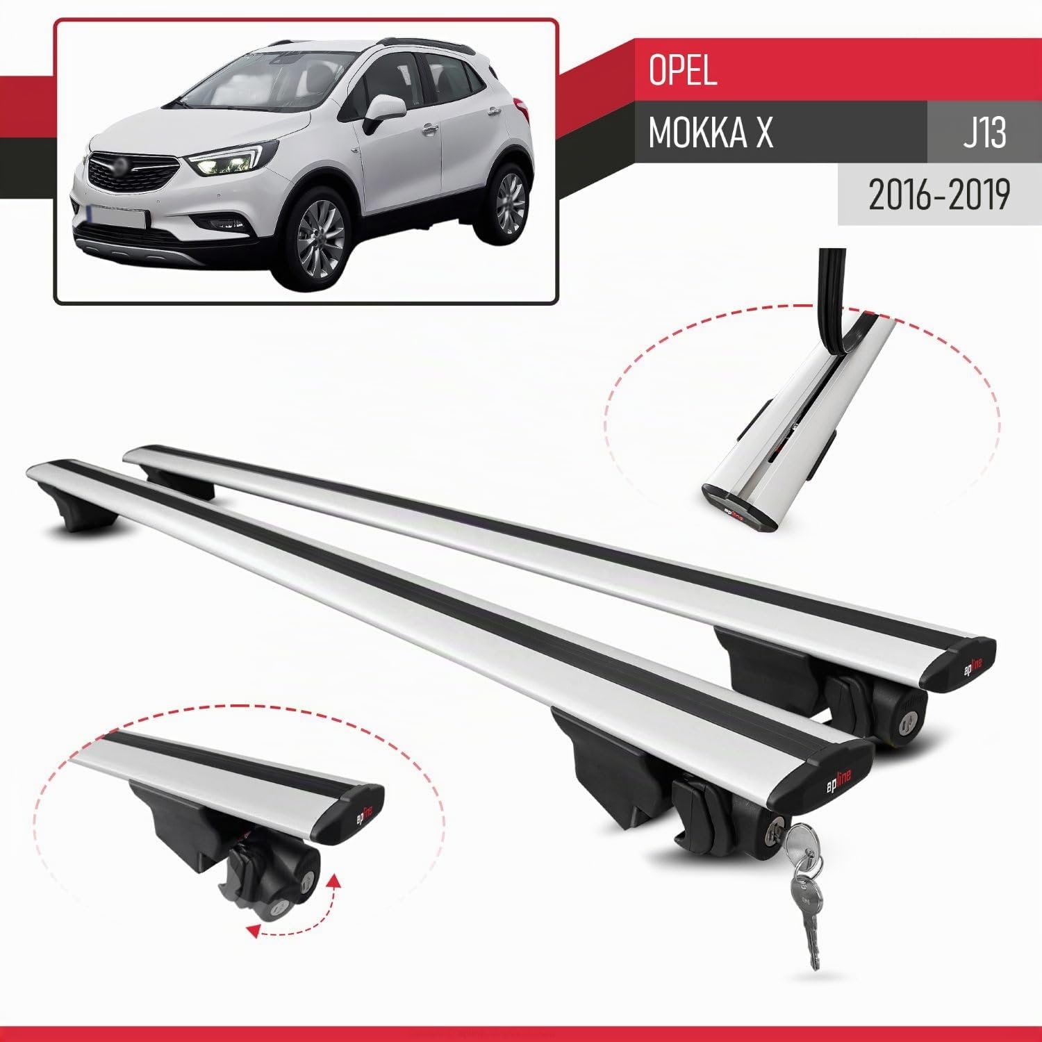 Compatible con Opel Mokka X (J13) 2016-2019 Modelo Hook Barra de Techo Auto Portaequipajes Barras Transversales Gris Aluminio 2 Barras