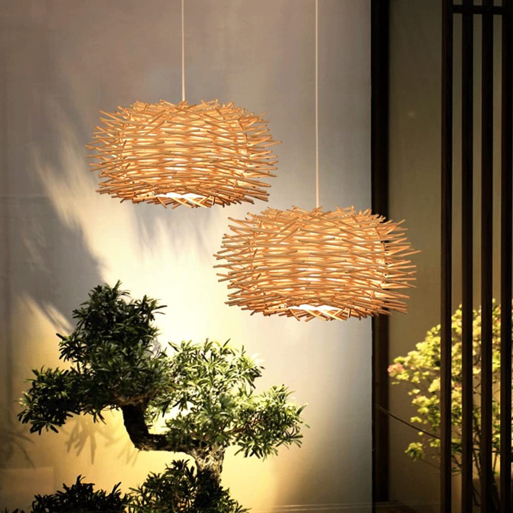 Candelabro Nido Pájaro Mimbre Redondo Irregular Luz Ratán Hueca Beige Brillo Lateral Araña Bambú Natural Tejida Mano Accesorio Iluminación Clásico Sombra Antigua Linterna Techo Diseño Creativo